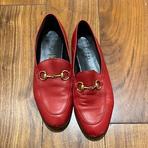 Gucci Red Leather Flats with Gold Accents